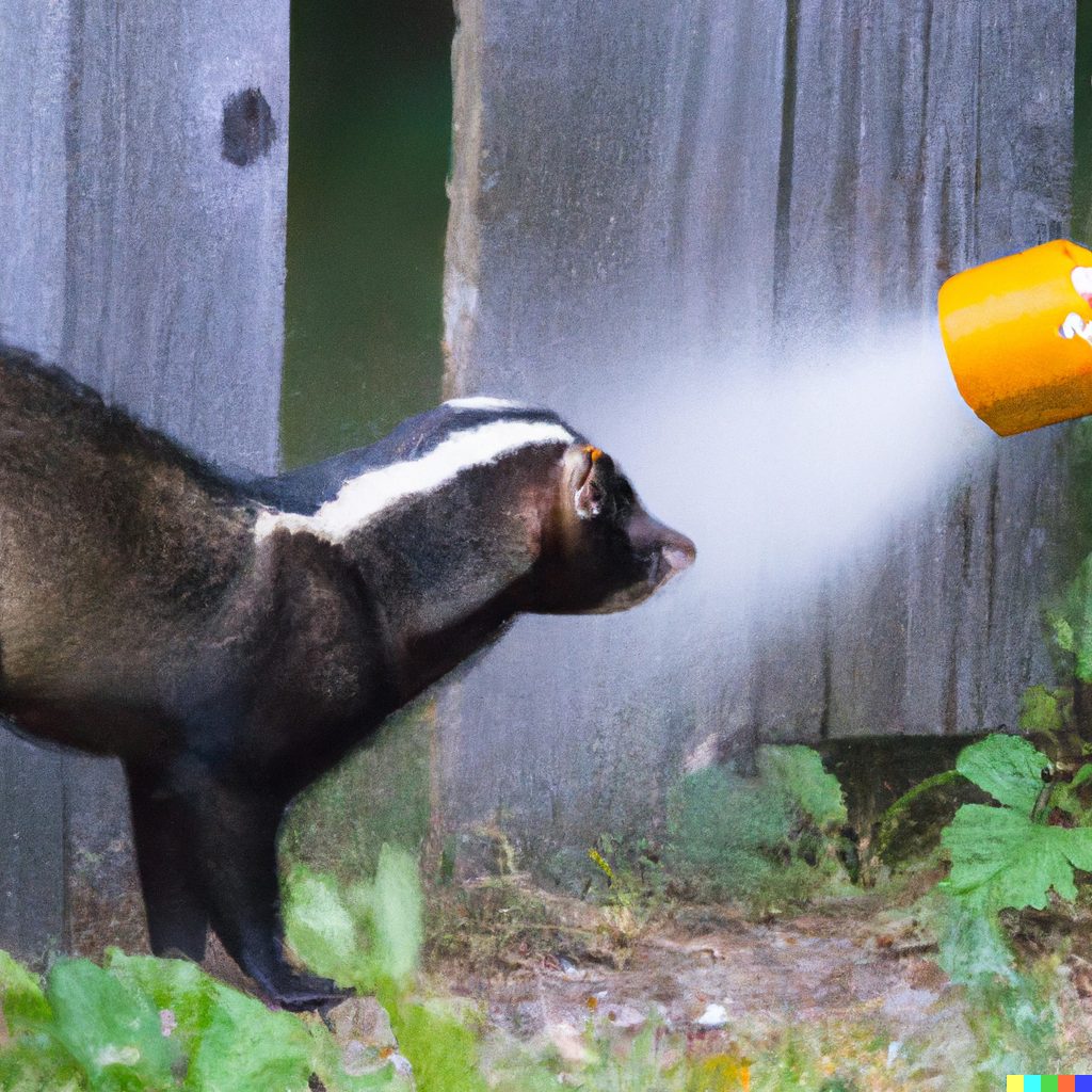 Skunk\ spraying\ a\ dog\ \(DALL-E\ illustration\)