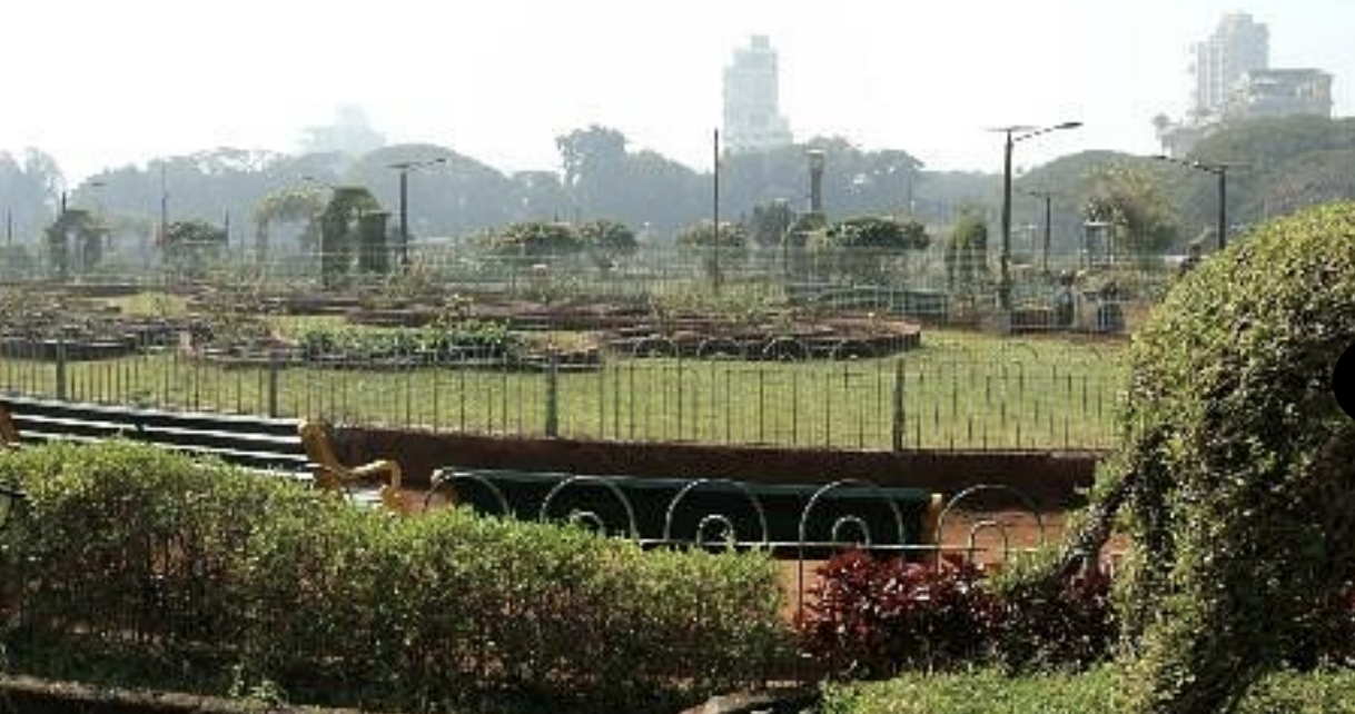 Terraced garden hedges and tropical plantings at the Hanging Gardens of Malabar Hill