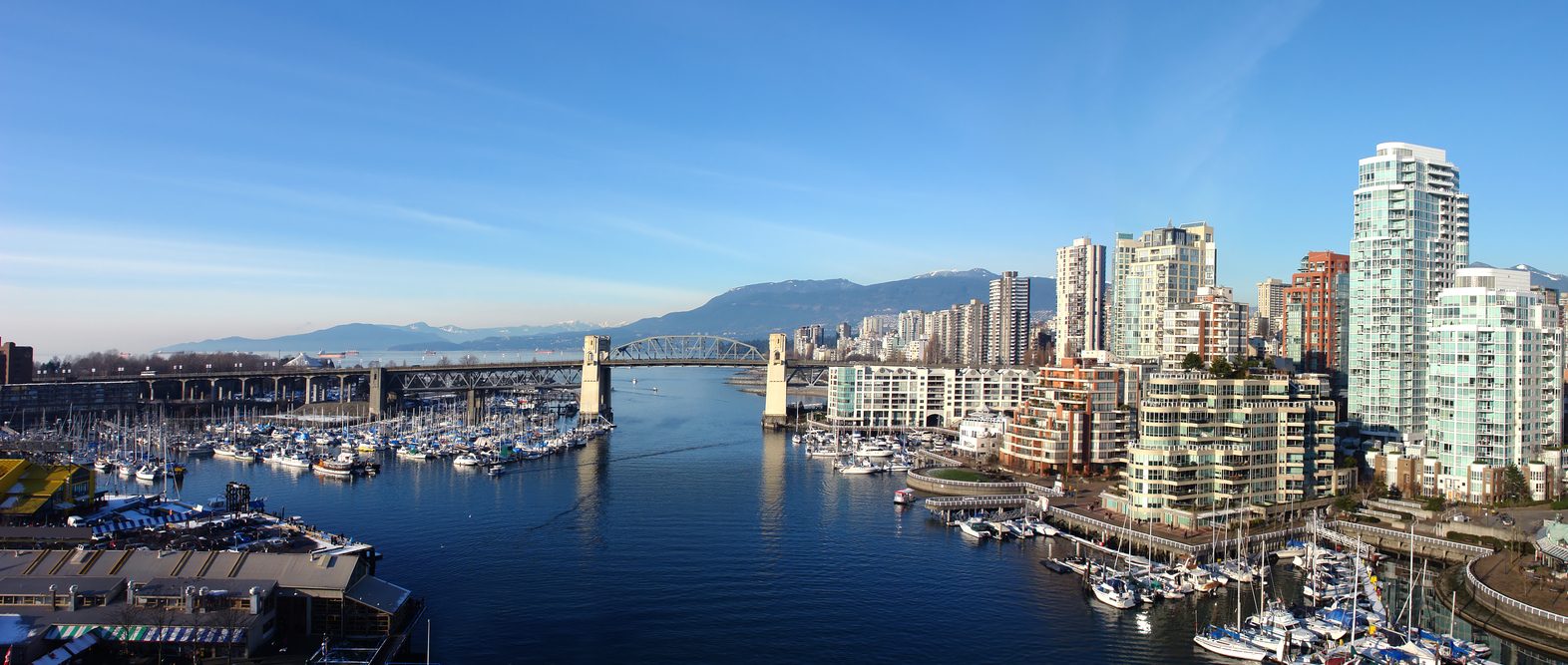 Vancouver skyline with Burrard Inlet and North Shore Mountains